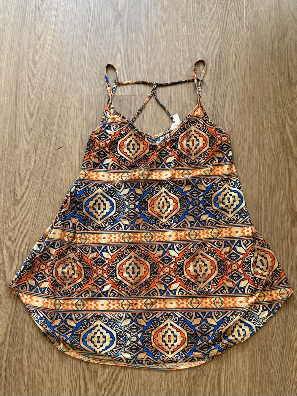 Ember Missy Boho Printed Tank Dress in Blue, Orange & Cream
